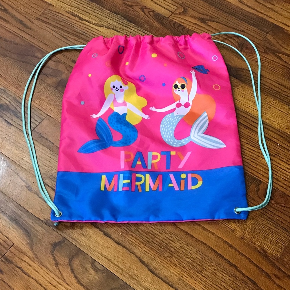 Party Mermaid Draw String Backpack Bag Tote Sack Carryall Toddlers Little Girls